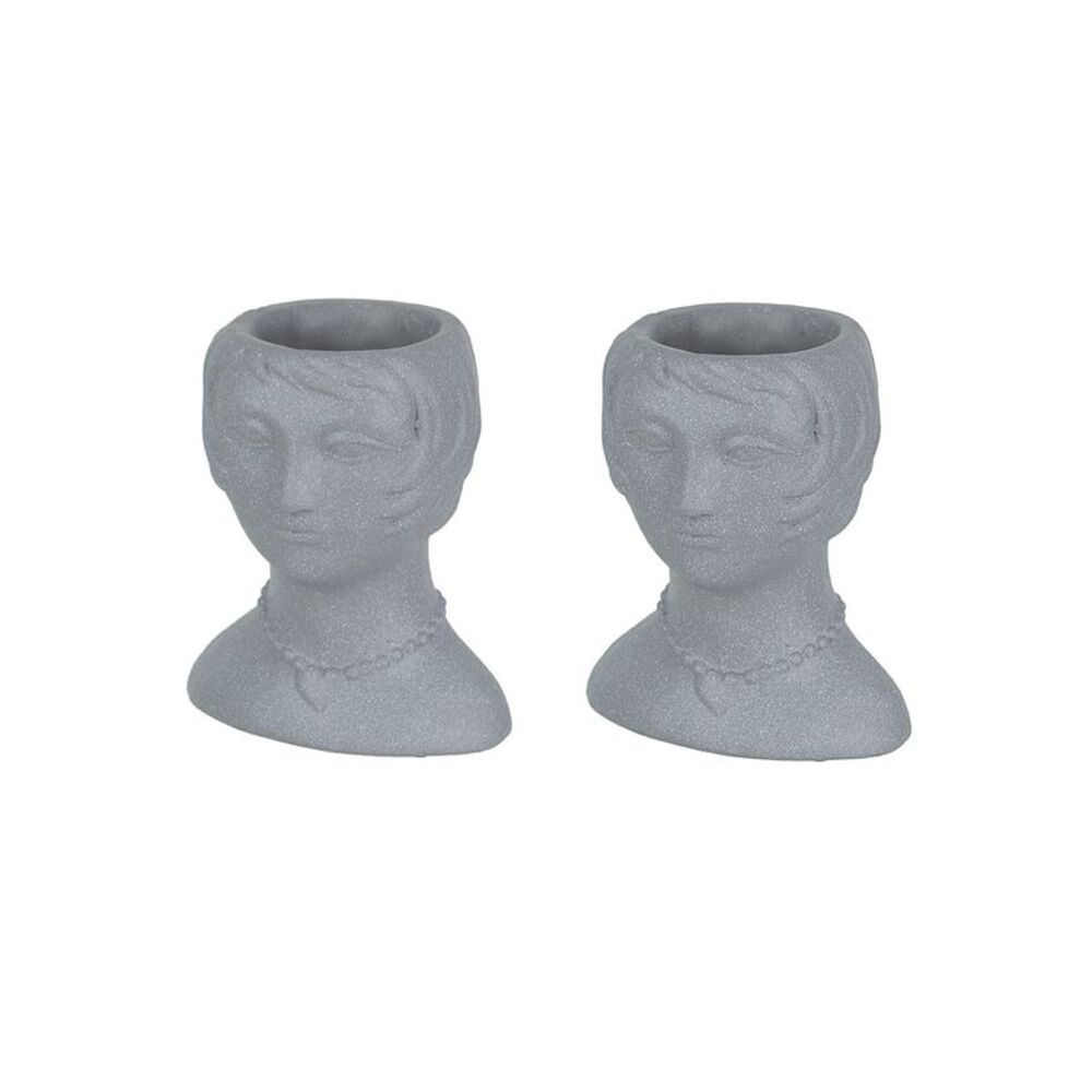 Set of 2 Roaring 20's Flapper Lady Gray Concrete Head Mini Planter 6 Inches Tall